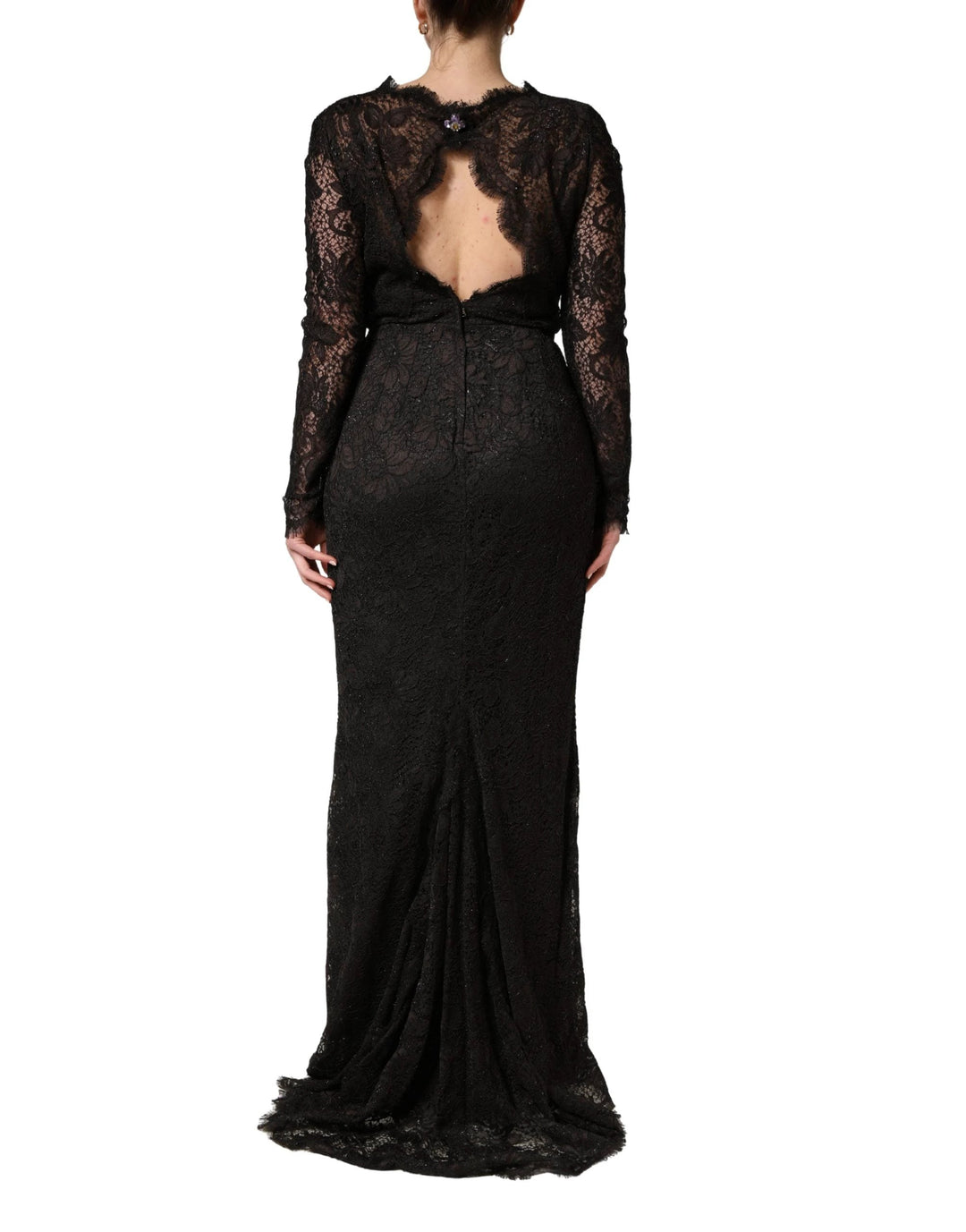 Dolce & Gabbana Black Floral Lace Sheath Long Maxi Dress