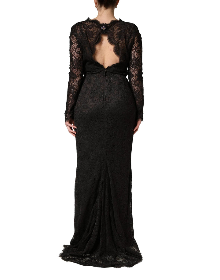 Dolce & Gabbana Black Floral Lace Sheath Long Maxi Dress