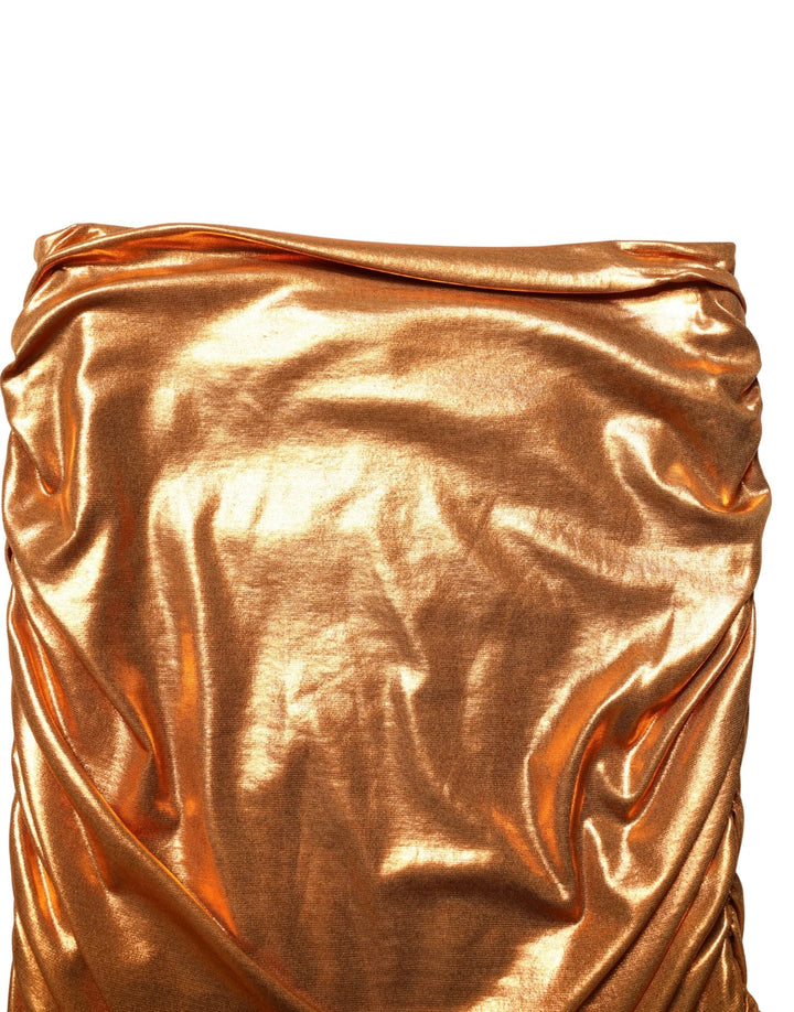 Dolce &amp; Gabbana Metallic Orange Ruched Lame Bodycon Mini Skirt