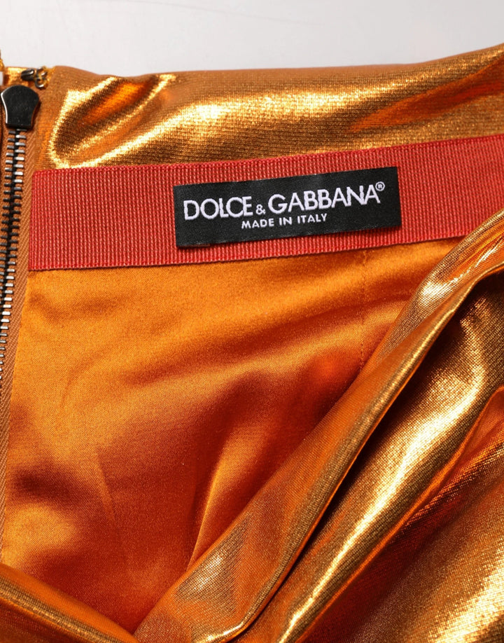 Dolce &amp; Gabbana Metallic Orange Ruched Lame Bodycon Mini Skirt