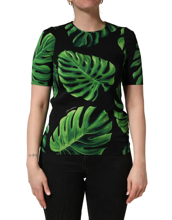 Dolce &amp; Gabbana Black Philodendron Print Silk Blouse Top