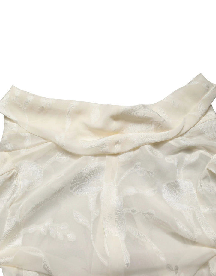 Dolce &amp; Gabbana Off White Floral Semi Sheer Silk Blouse Top