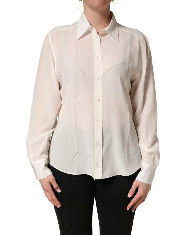 Dolce & Gabbana Off White Collared Long Sleeves Blouse Top