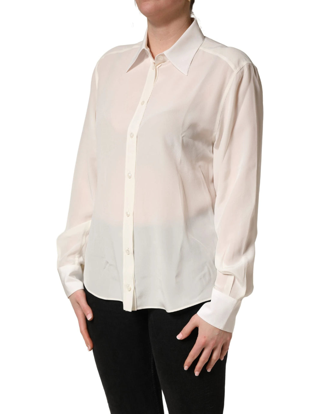 Dolce & Gabbana Off White Collared Long Sleeves Blouse Top
