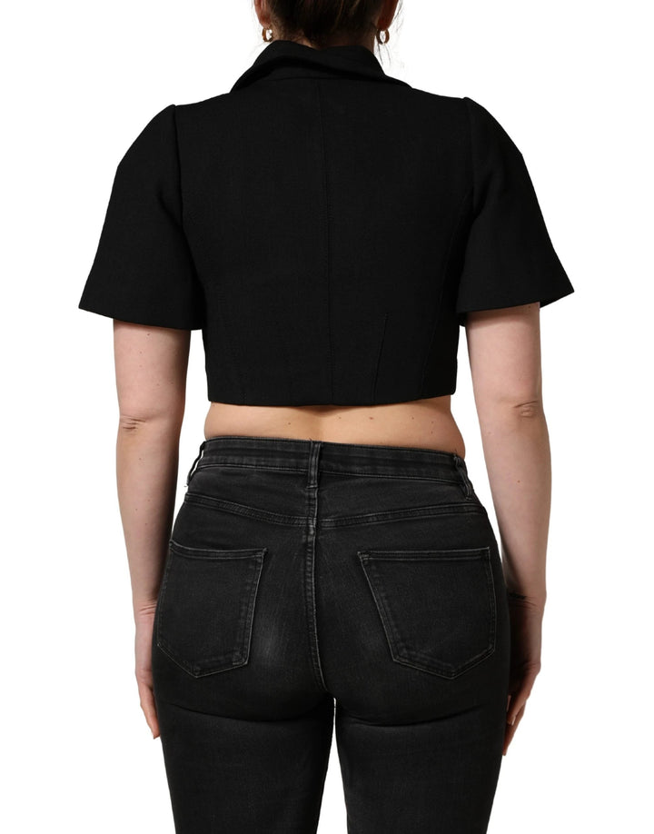 Dolce &amp; Gabbana Black Collared Short Sleeves Cropped Blouse Top