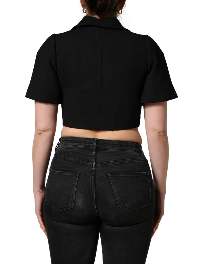 Dolce &amp; Gabbana Black Collared Short Sleeves Cropped Blouse Top