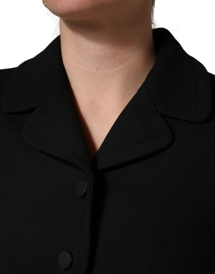 Dolce &amp; Gabbana Black Collared Short Sleeves Cropped Blouse Top