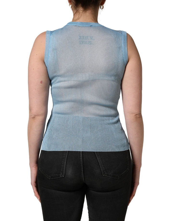 Dolce &amp; Gabbana Blue Semi Sheer Ribbed Sleeveless Tank Top