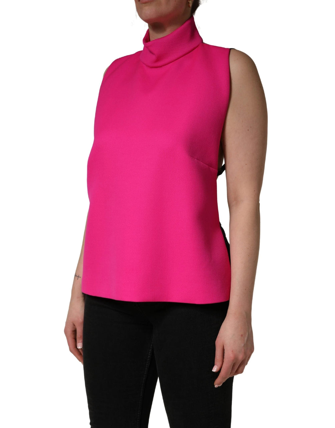 Dolce &amp; Gabbana Hot Pink Wool Backless Sleeveless Tank Top