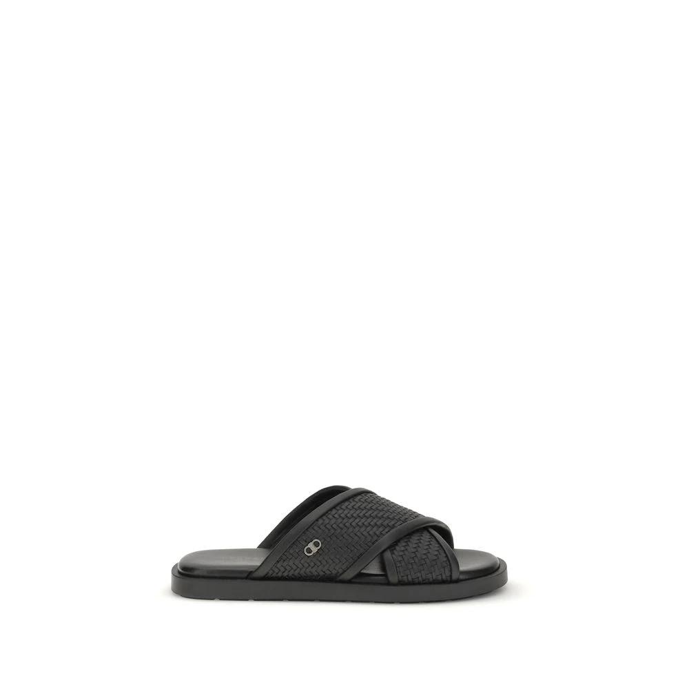 Ferragamo Sample Sale Ferragamo Black Calf Leather Bos Taurus Sandals - | Designer outlet
