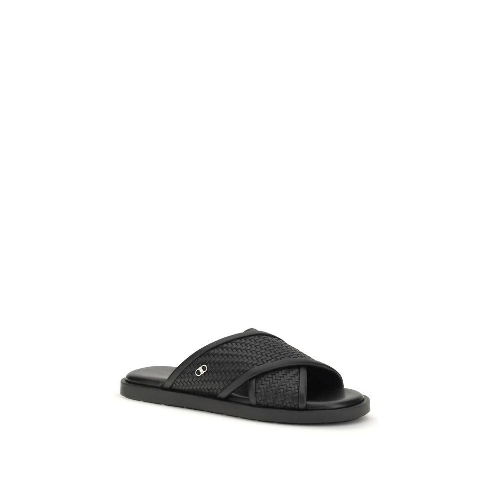 Ferragamo Sample Sale Ferragamo Black Calf Leather Bos Taurus Sandals - | Designer outlet