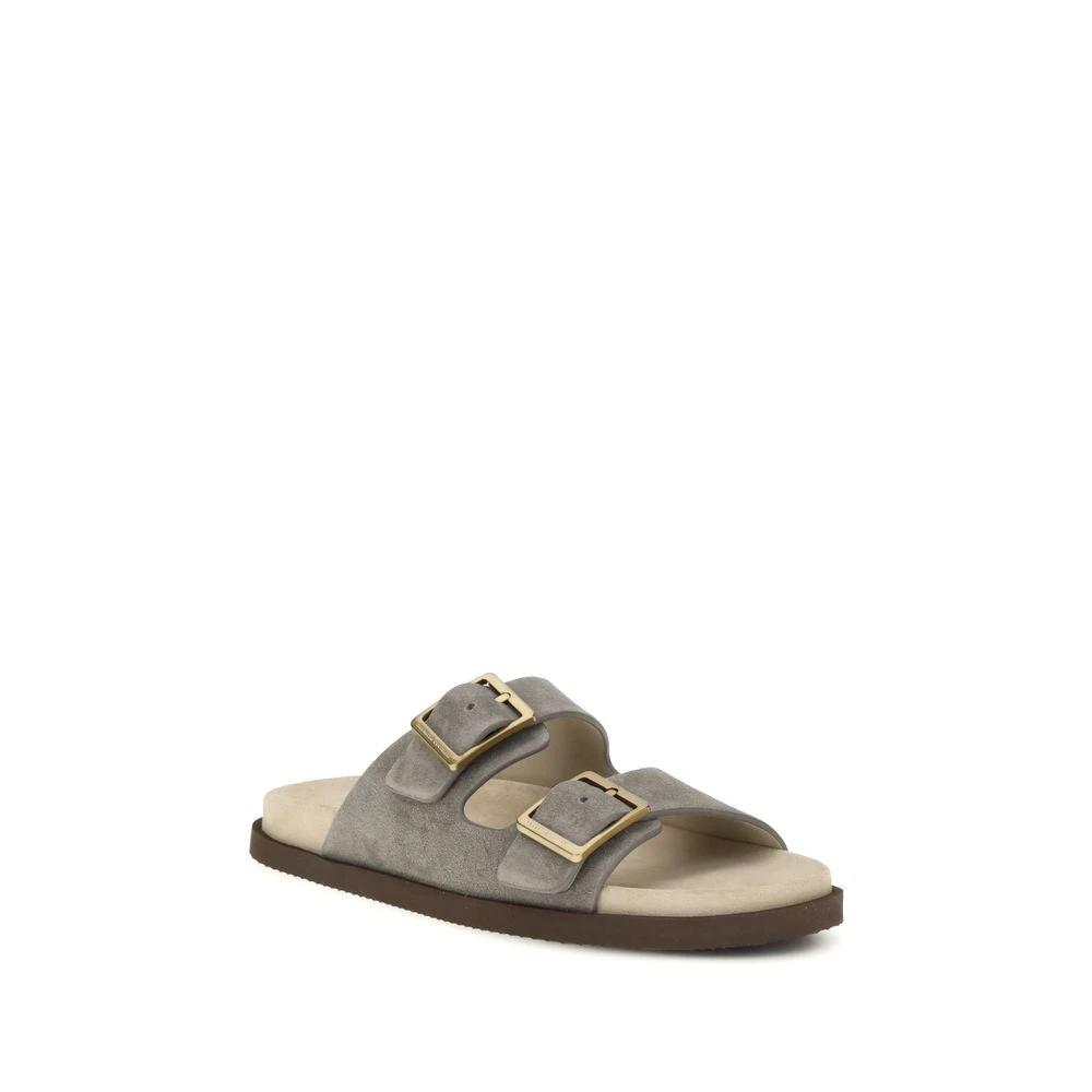 Brunello Cucinelli Sample Sale Brunello Cucinelli Gray Calf Leather Bos Taurus Sandals - | Designer outlet