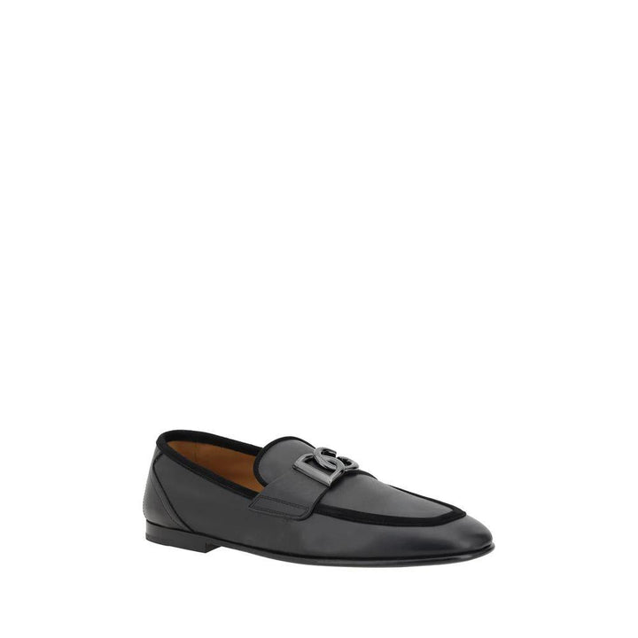 Dolce &amp; Gabbana Black Calf Leather Bos Taurus Slip-On Loafers