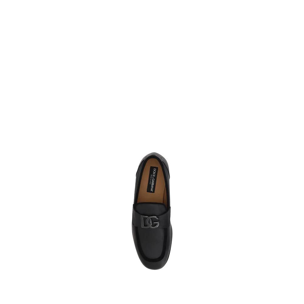Dolce &amp; Gabbana Black Calf Leather Bos Taurus Slip-On Loafers