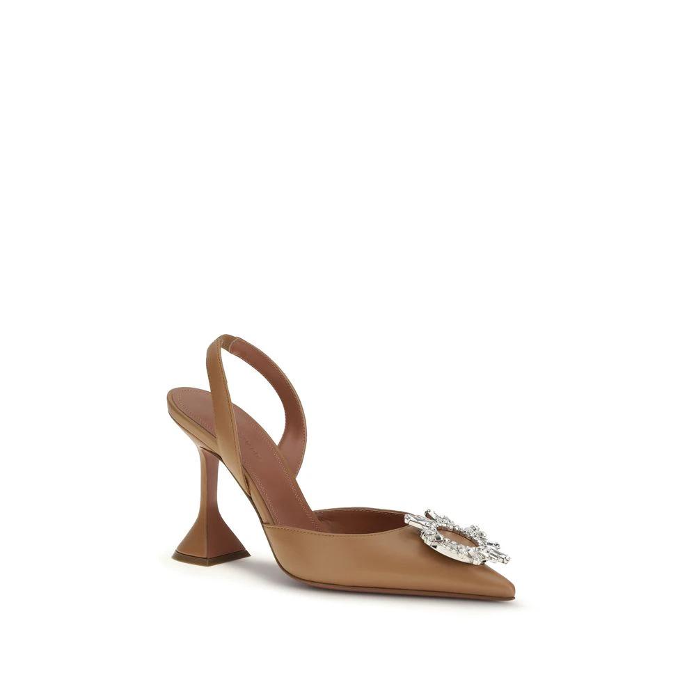 Amina Muaddi Brown Calf Leather Bos Taurus High Heel Pumps