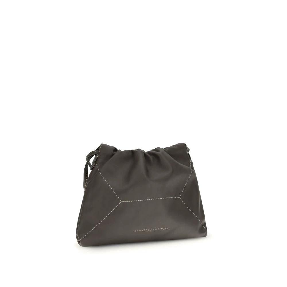 Brunello Cucinelli Brown Calf Leather Bos Taurus Shoulder Bag