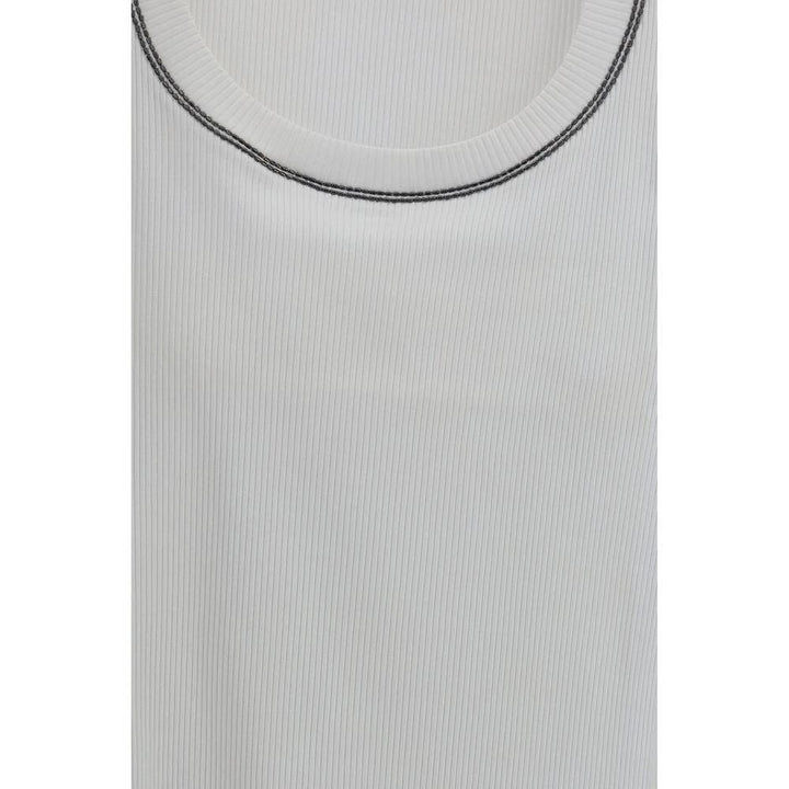 Brunello Cucinelli White Cotton Sleeveles T-Shirt