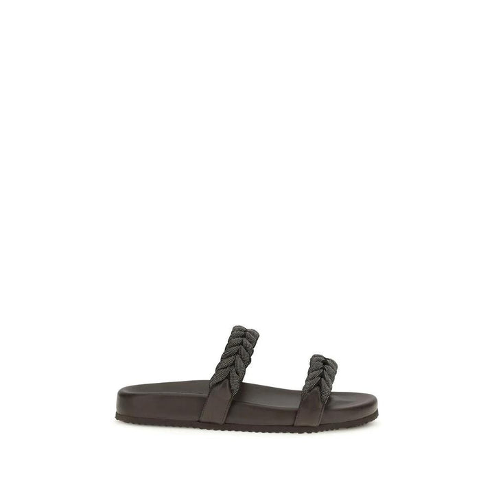 Brunello Cucinelli Brown Calf Leather Bos Taurus Flat Sandals