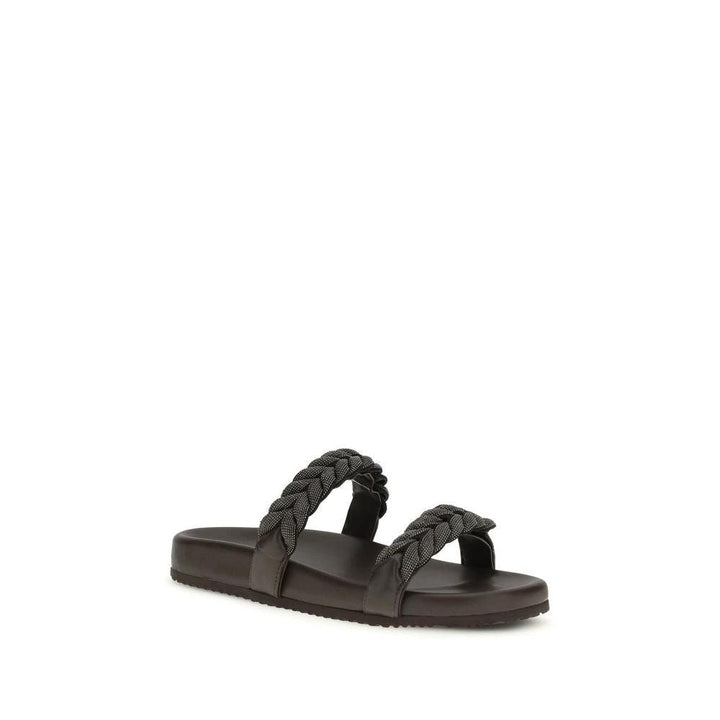 Brunello Cucinelli Brown Calf Leather Bos Taurus Flat Sandals