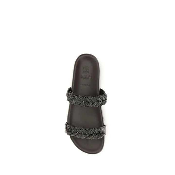 Brunello Cucinelli Brown Calf Leather Bos Taurus Flat Sandals