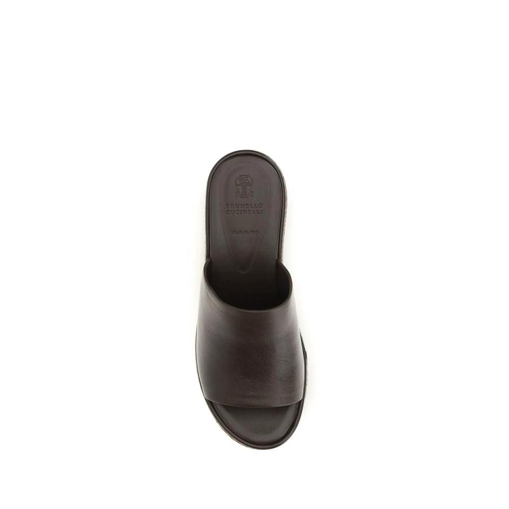 Brunello Cucinelli Brown Calf Leather Bos Taurus Platform Sandals