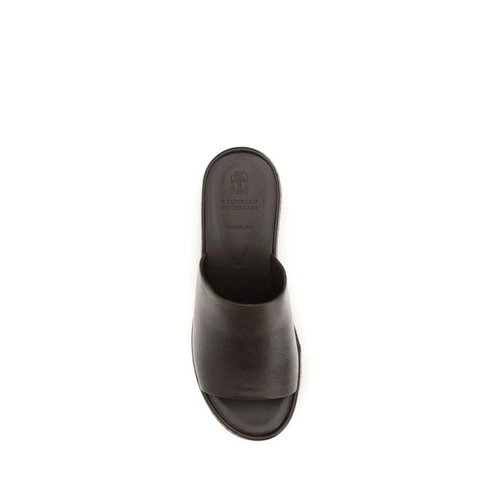 Brunello Cucinelli Brown Calf Leather Bos Taurus Platform Sandals