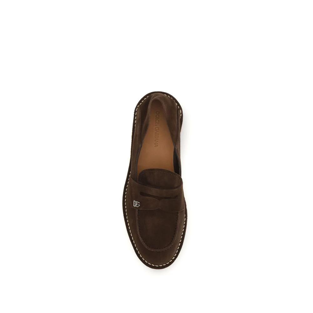 Dolce &amp; Gabbana Brown Calf Leather Bos Taurus Slip-On Loafers