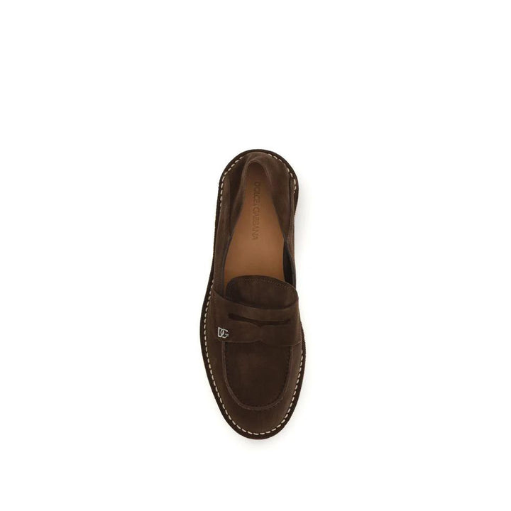 Dolce &amp; Gabbana Brown Calf Leather Bos Taurus Slip-On Loafers