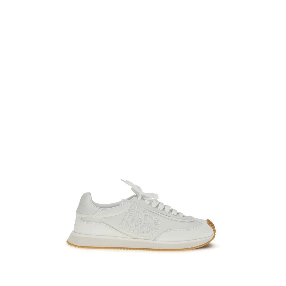 Dolce &amp; Gabbana White Calf Leather Bos Taurus Athletic Sneakers