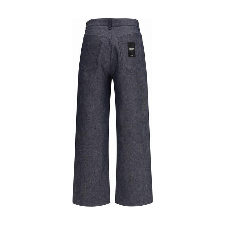 Fendi Blue Linen Relaxed Fit Jeans