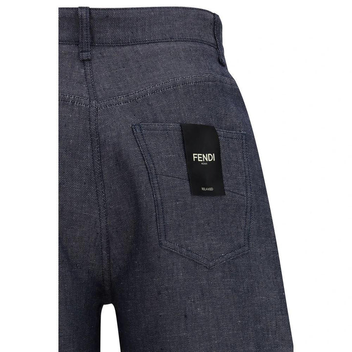 Fendi Blue Linen Relaxed Fit Jeans