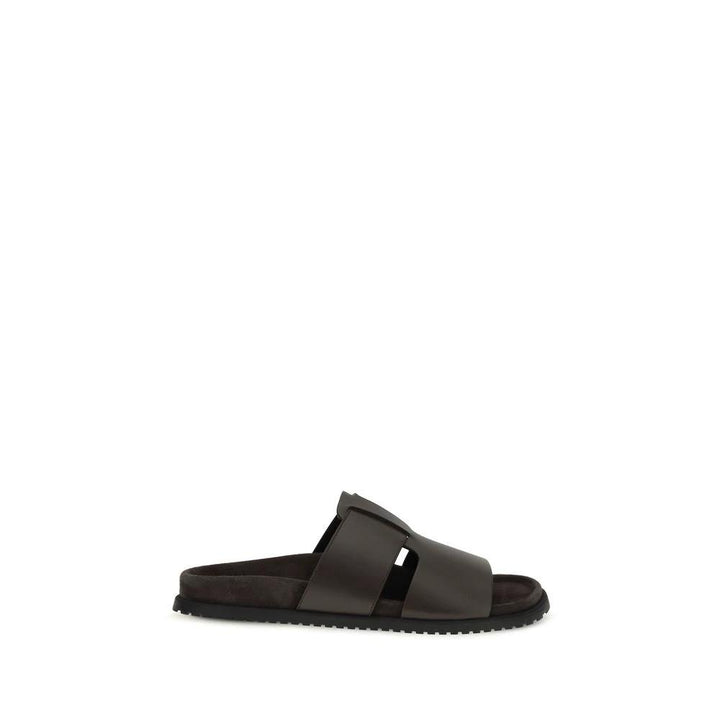 Dolce &amp; Gabbana Brown Calf Leather Bos Taurus Flat Sandals