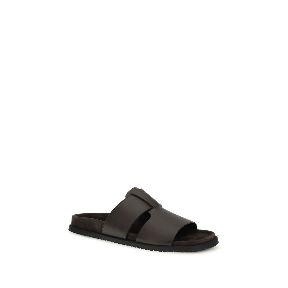 Dolce &amp; Gabbana Brown Calf Leather Bos Taurus Flat Sandals