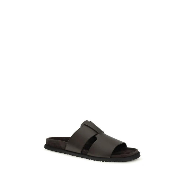 Dolce &amp; Gabbana Brown Calf Leather Bos Taurus Flat Sandals