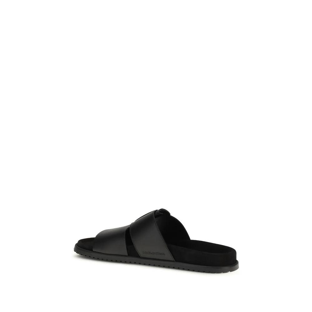 Dolce & Gabbana Black Calf Leather Bos Taurus Sandals