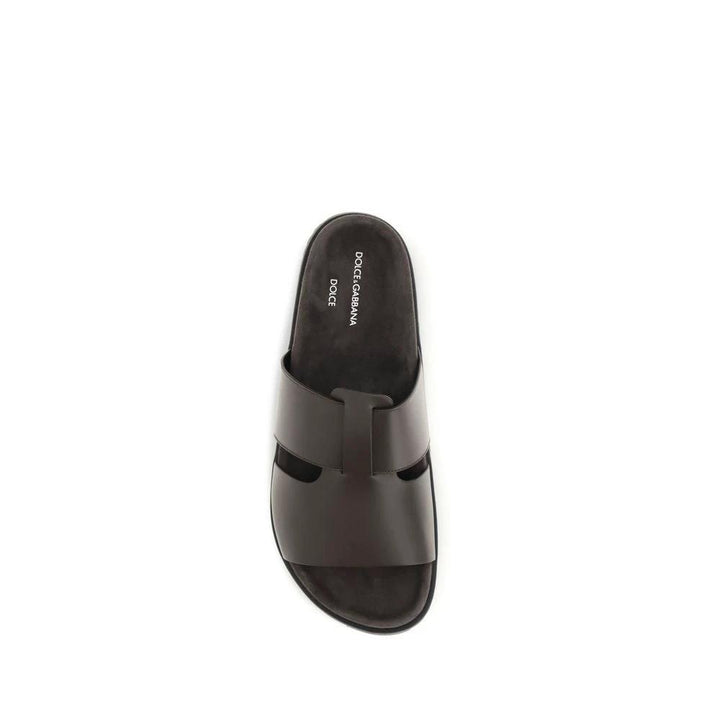Dolce &amp; Gabbana Brown Calf Leather Bos Taurus Flat Sandals