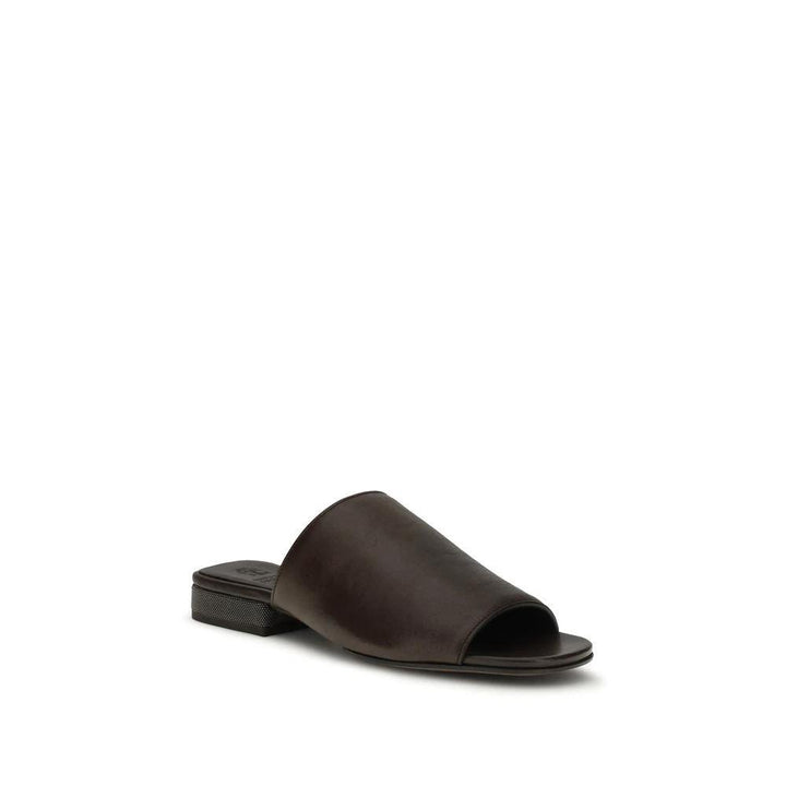 Brunello Cucinelli Brown Calf Leather Bos Taurus Slides