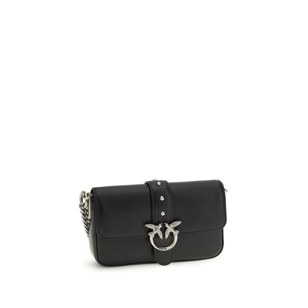 PINKO Black Calf Leather Bos Taurus Shoulder Bag