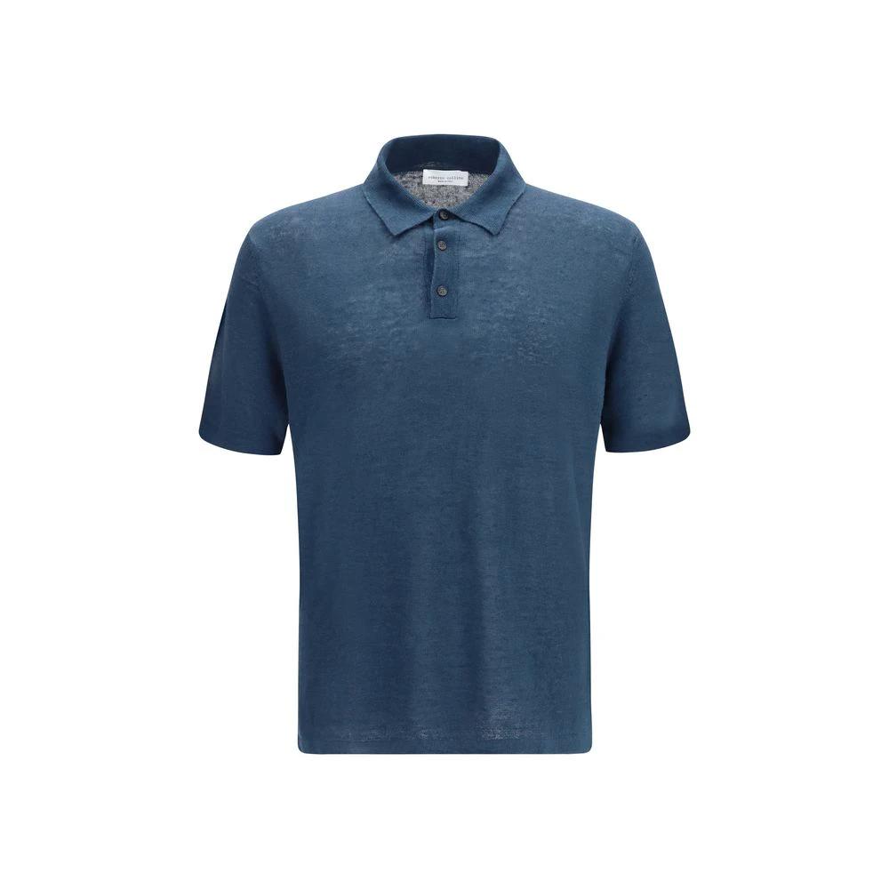 Roberto Collina Blue Linen Polo Shirt