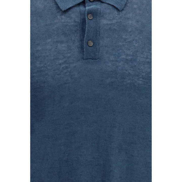 Roberto Collina Blue Linen Polo Shirt