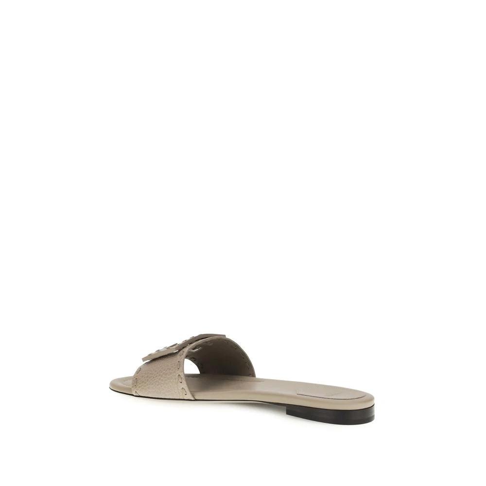 Fendi Gray Calf Leather Bos Taurus Flat Sandals