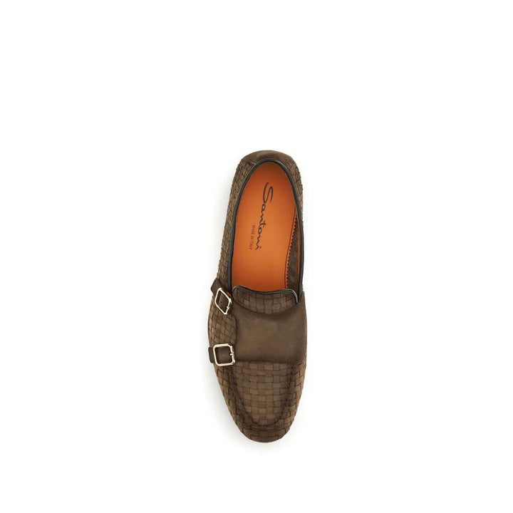 Santoni Brown Calf Leather Bos Taurus Slip-On Loafers