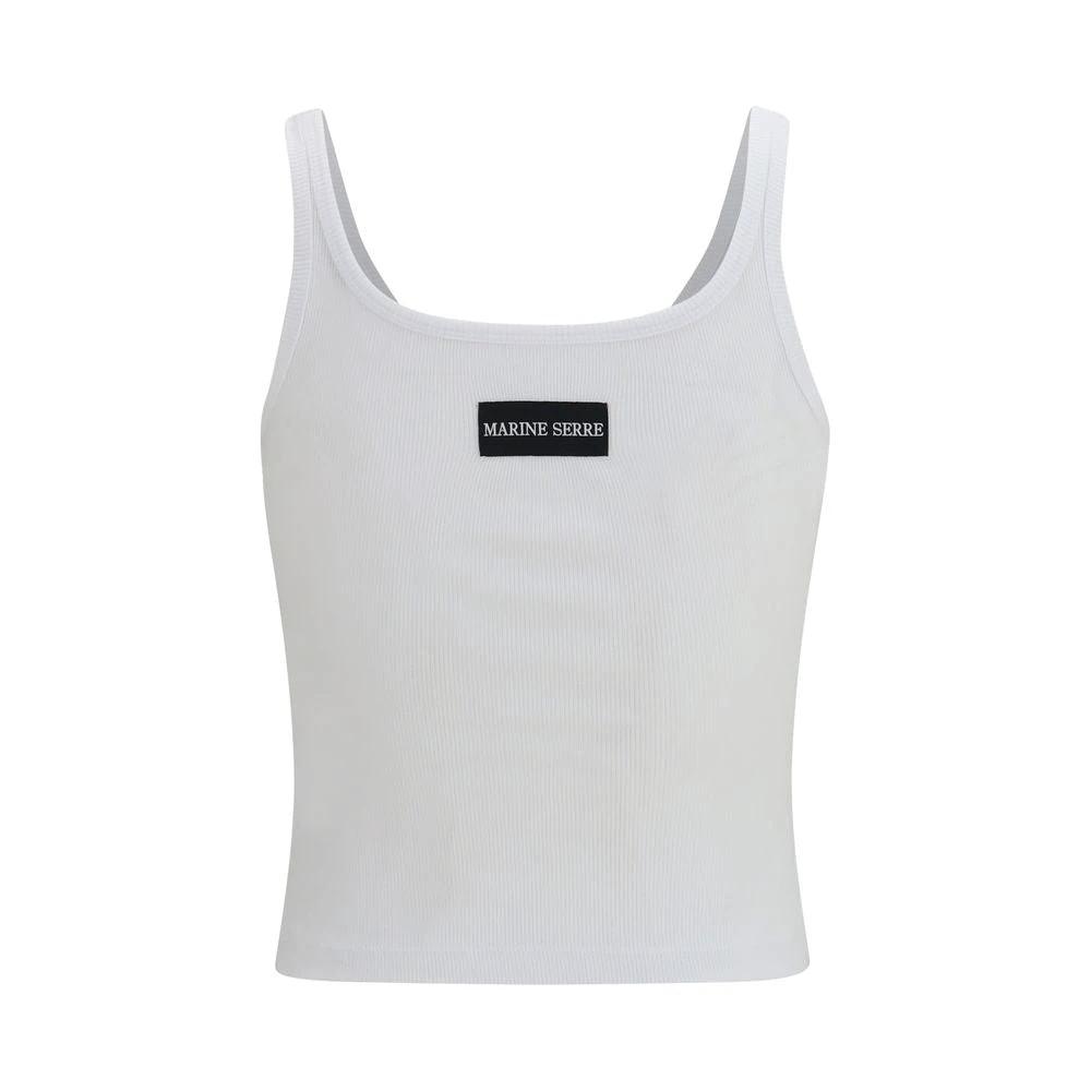 Marine Serre White Cotton Sleeveles T-Shirt