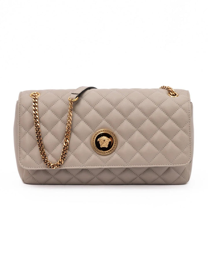 Versace Taupe Quilted Leather Shoulder Strap Bag