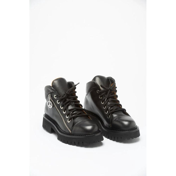 Moschino Black Calfskin Lace-Up Boots