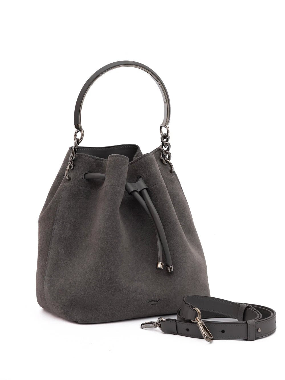 Jimmy Choo Dark Grey Bon Bon Suede Bucket