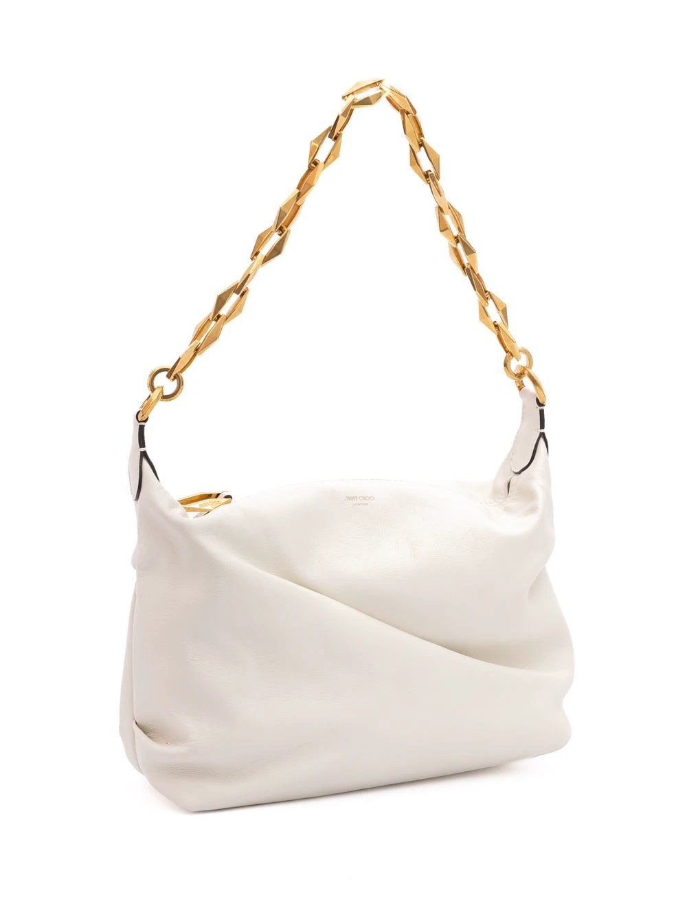 Jimmy Choo White Diamond Hobo Leather Shoulder Bag