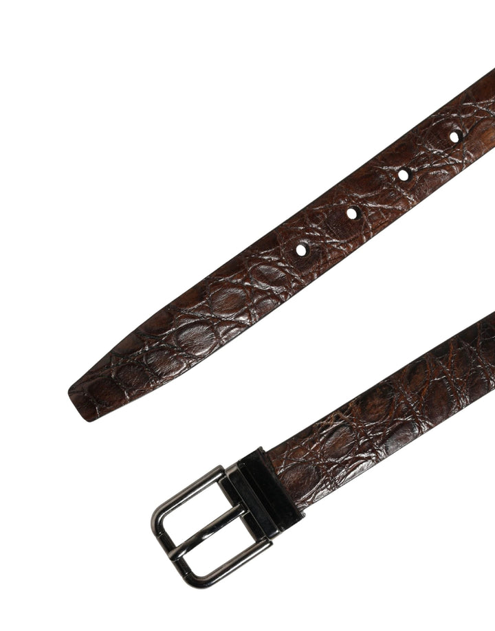 Dolce & Gabbana Brown Leather Silver Tone Metal Buckle Belt