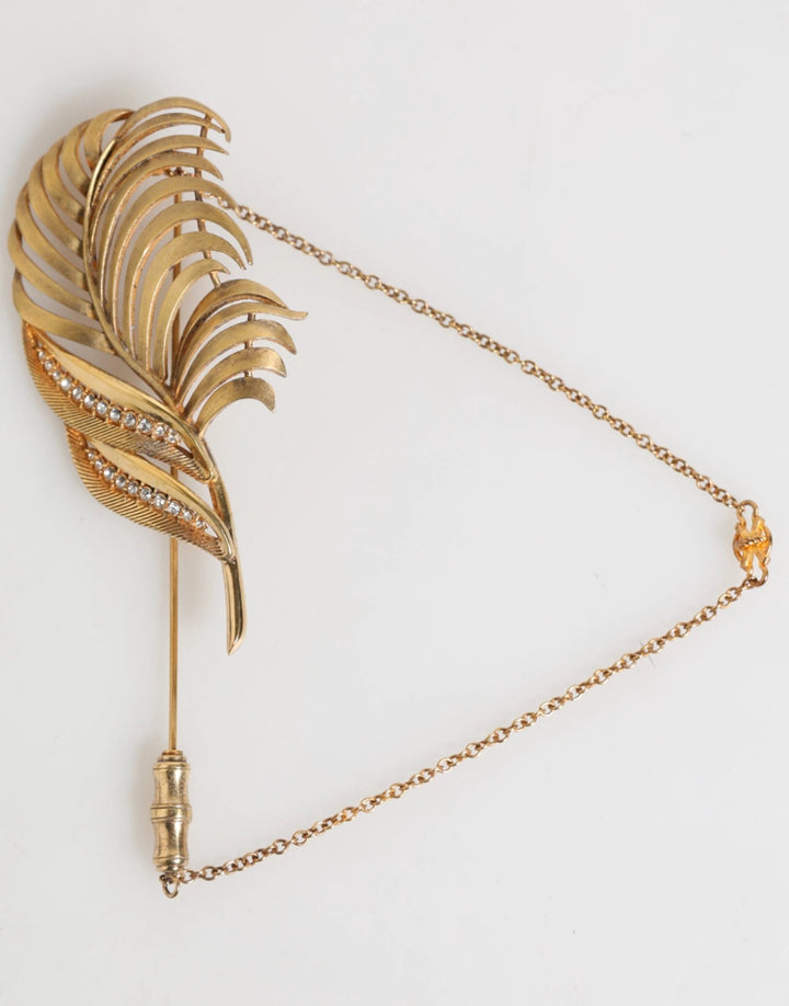 Dolce &amp; Gabbana Gold Sterling Silver925 Leaf Embellished Lapel Pin Brooch