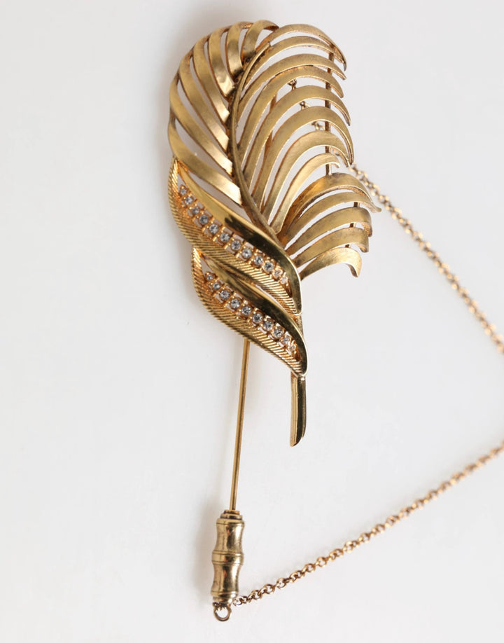 Dolce &amp; Gabbana Gold Sterling Silver925 Leaf Embellished Lapel Pin Brooch
